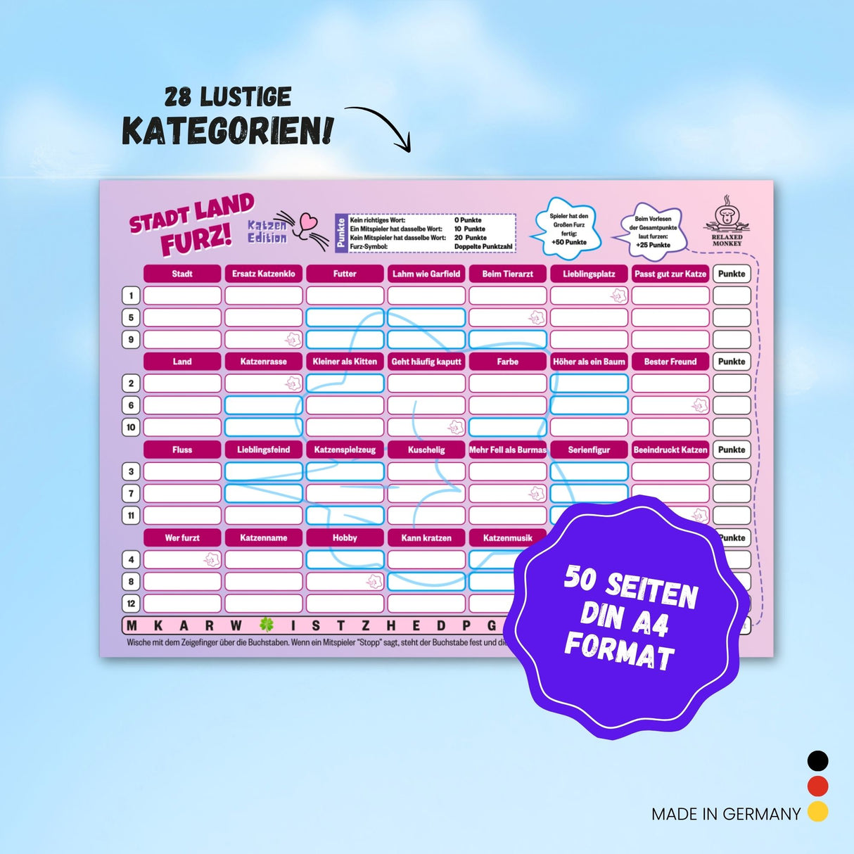 STADT LAND FURZ Katzen Edition - lustiges Quiz für Katzenfans & Familien