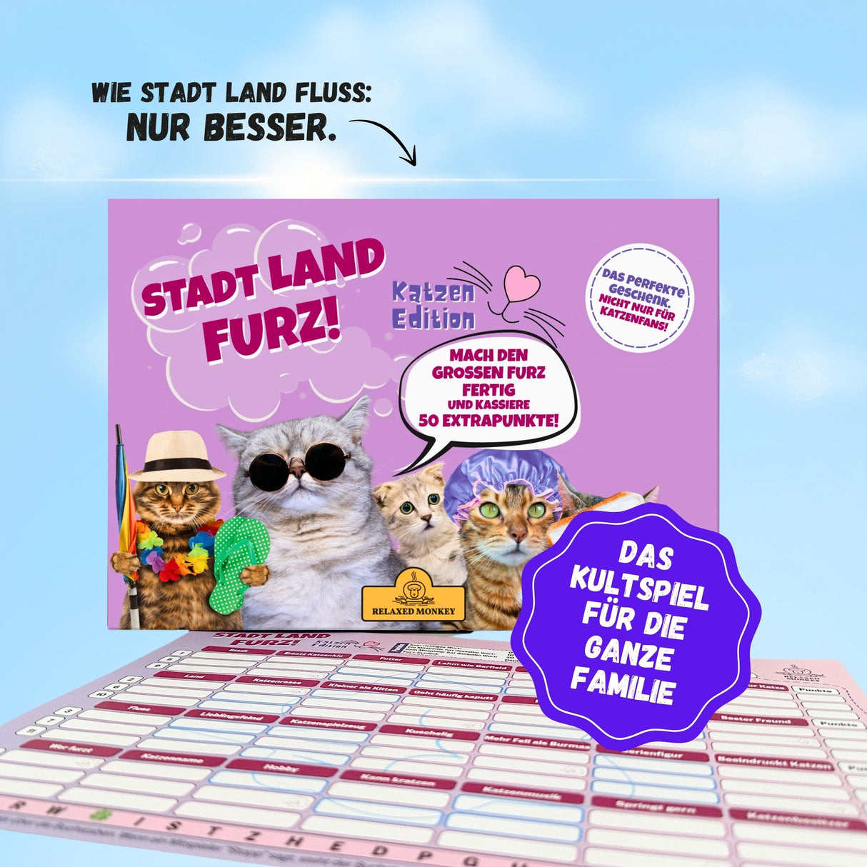 STADT LAND FURZ Katzen Edition - lustiges Quiz für Katzenfans & Familien
