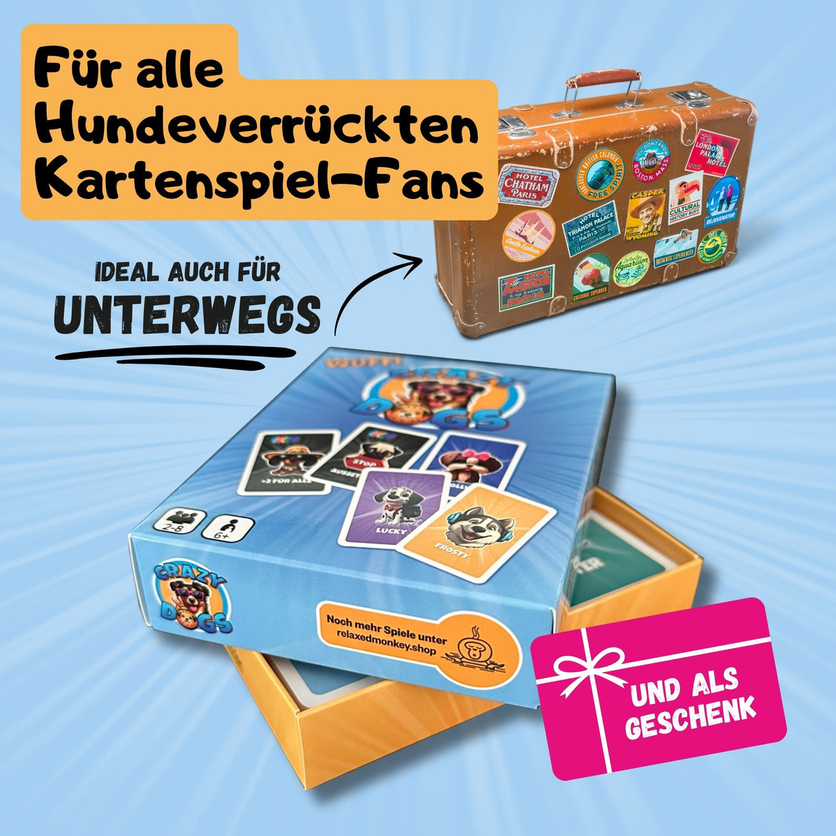 Crazy Dogs Kartenspiel in der Spezial Hunde Edition, als Geschenk oder für unterwegs, für die Familie, Hundefans, Uno, Hunde können mitspielen