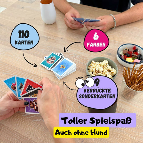 Toller Spielspaß mit und ohne Hund! Crazy Dogs ist ein tolles Kartenspiel für alle Hundebesitzer und Hundefans, 110 Karten, verrückte Sonderkarten