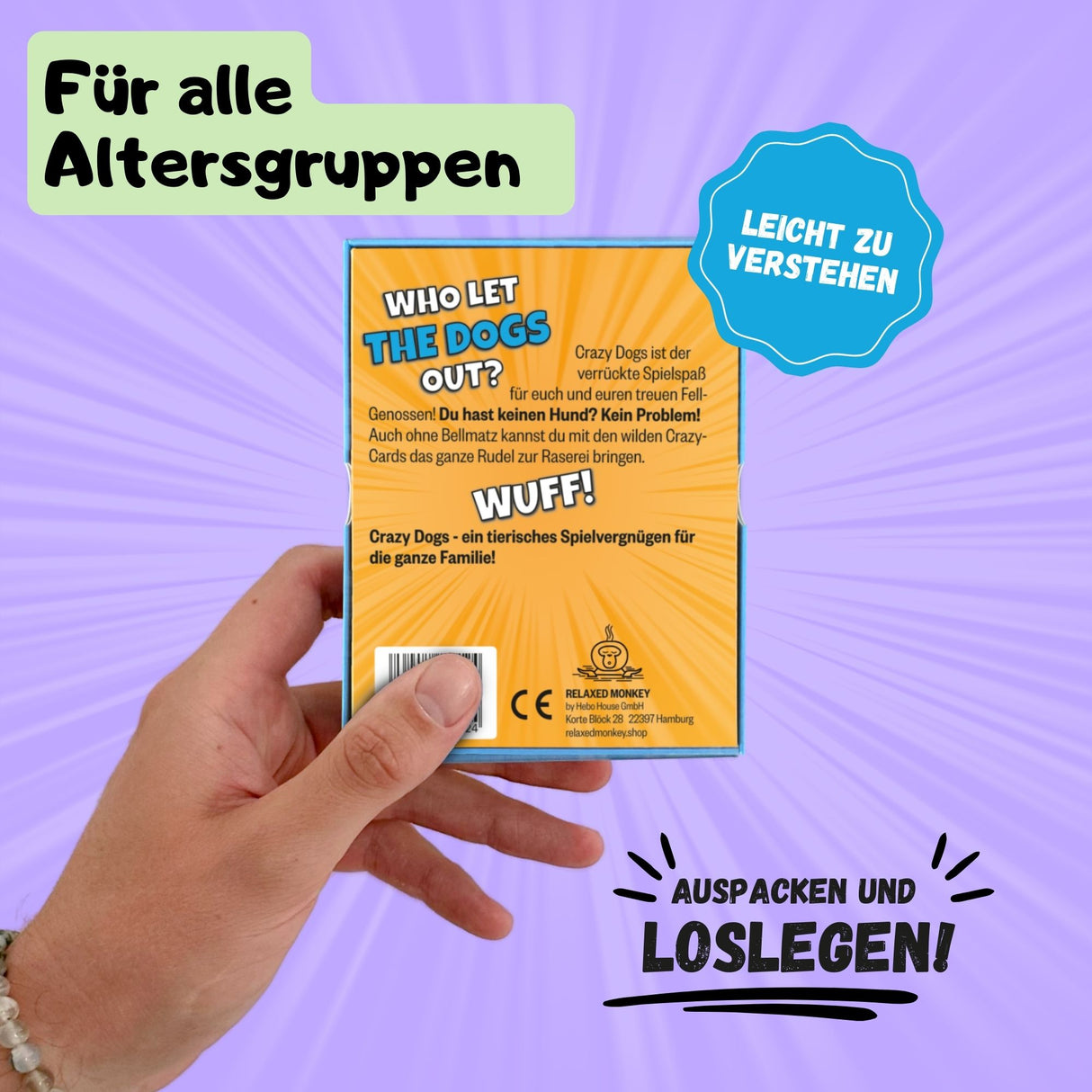 Das Crazy Dogs Kartenspiel mit einfachen Regeln - ideal für alle Hundebesitzer und Hundefans, für alle Altersgruppen, leicht zu verstehen! Auspacken und loslegen!