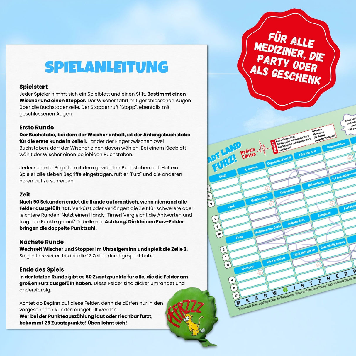 STADT LAND FURZ Medizin Edition - Spaß für medizinisch Interessierte & Spiele-Verrückte