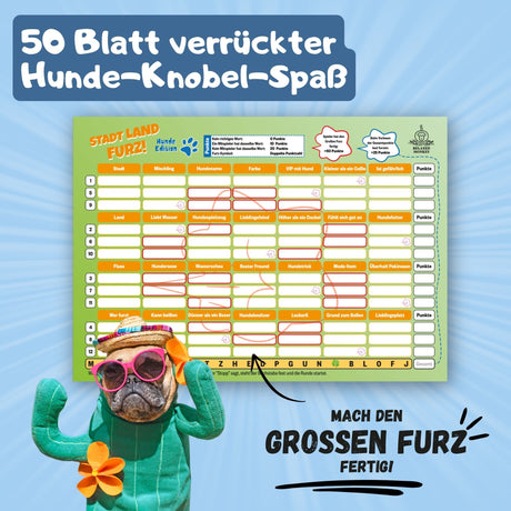 Stadt Land Furz Hunde Edition 50 Blatt verrücktes Hunde Knobel Quiz