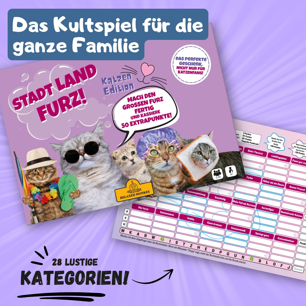 Stadt Land Furz Katzen Edition 28 Kategorien Kultspiel für die ganze Familie