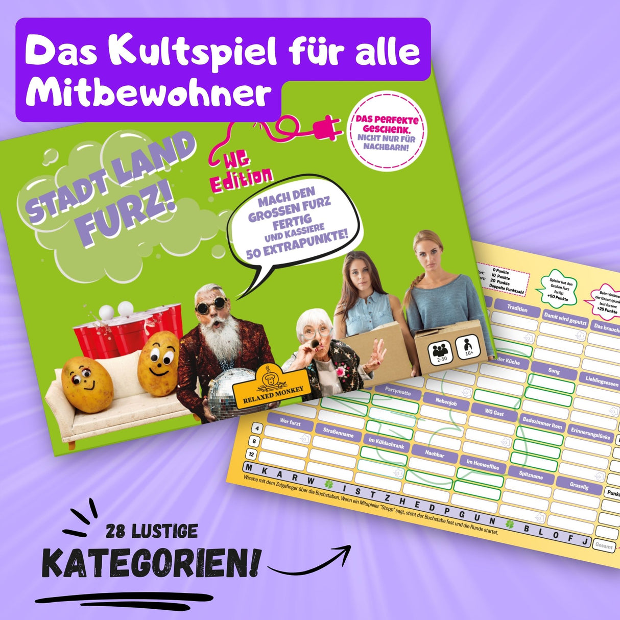 Stadt Land Furz WG Edition 28 Kategorien Kultspiel für alle Mitbewohner